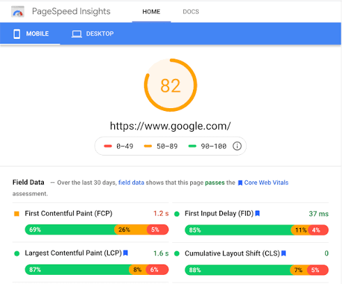 Website speed test results used in technical SEO work for a London business site